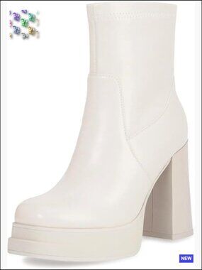 Platform Ankle Boots Chunky High Heel Square Toe Stretchy Short Gogo Combat